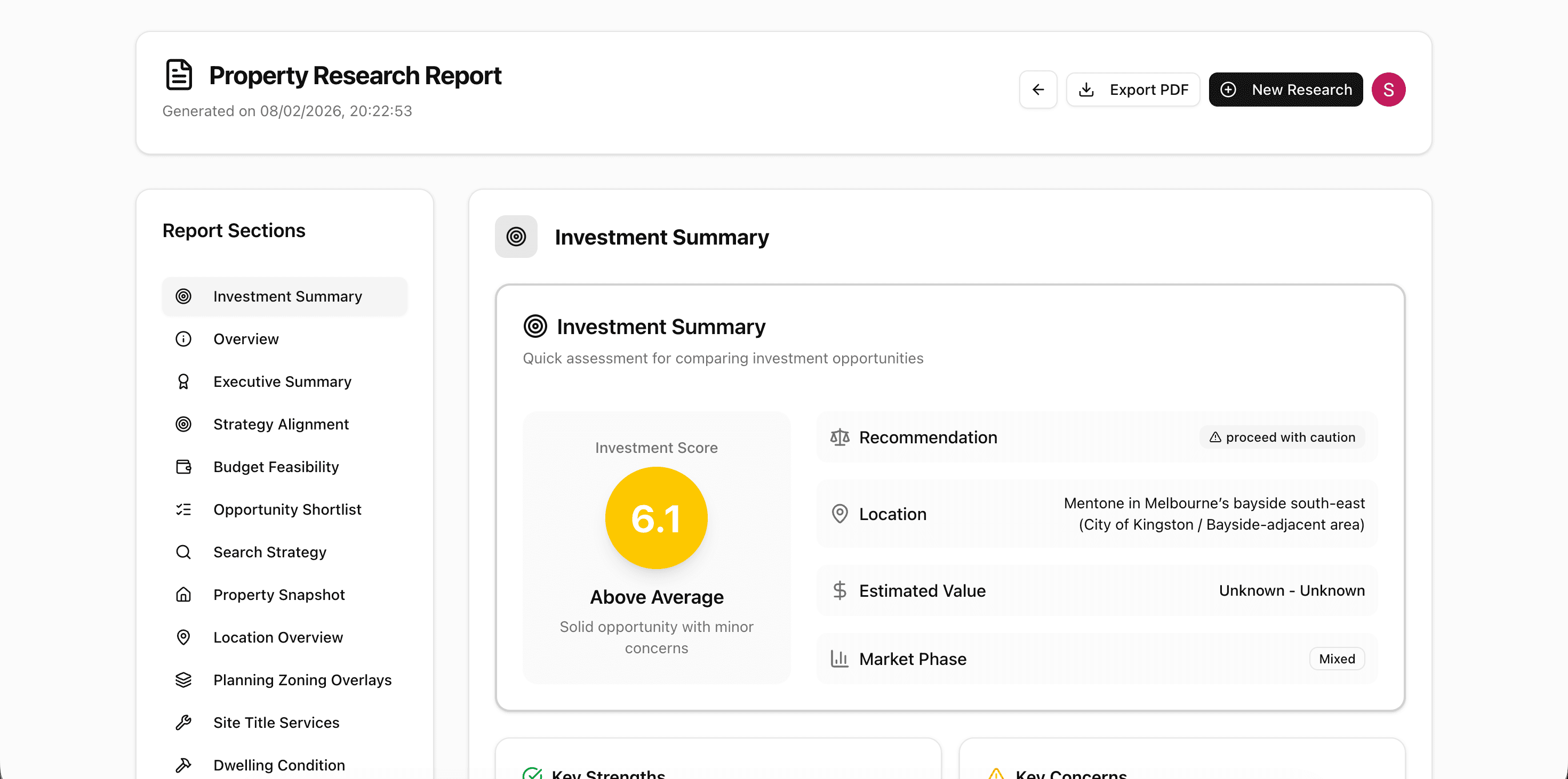 Report overview section